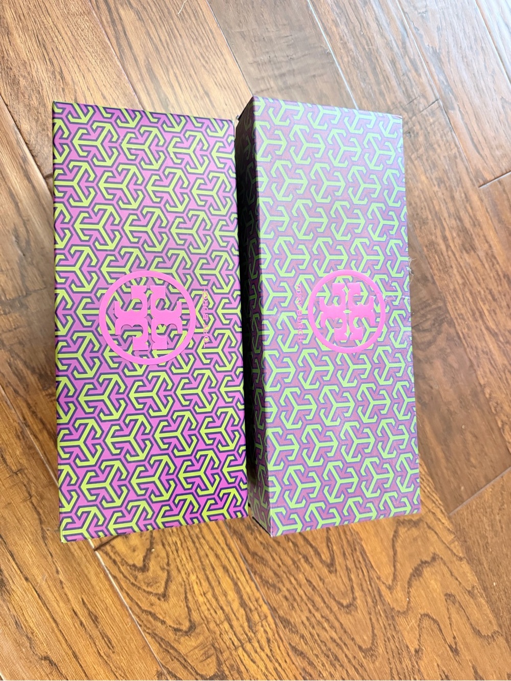 Tory Burch Pink and Lime Geometric Decorative Shoe Boxes (Set of 2)